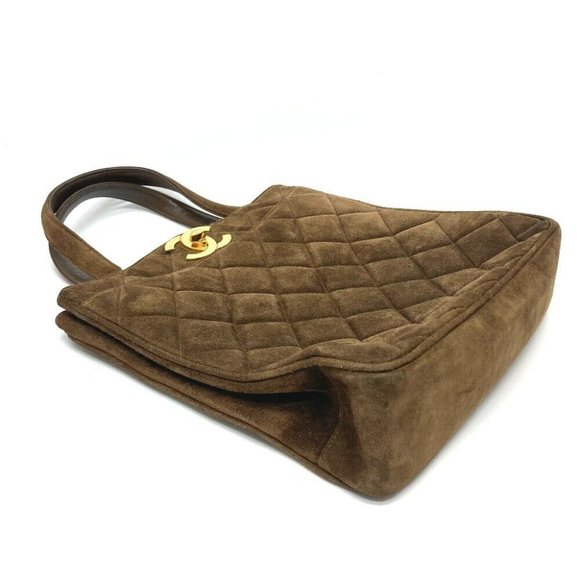 AUTHENTIC CHANEL CC Matelasse Vertical tote Hand Bag Tote Bag suede Brown - Picture 3 of 12